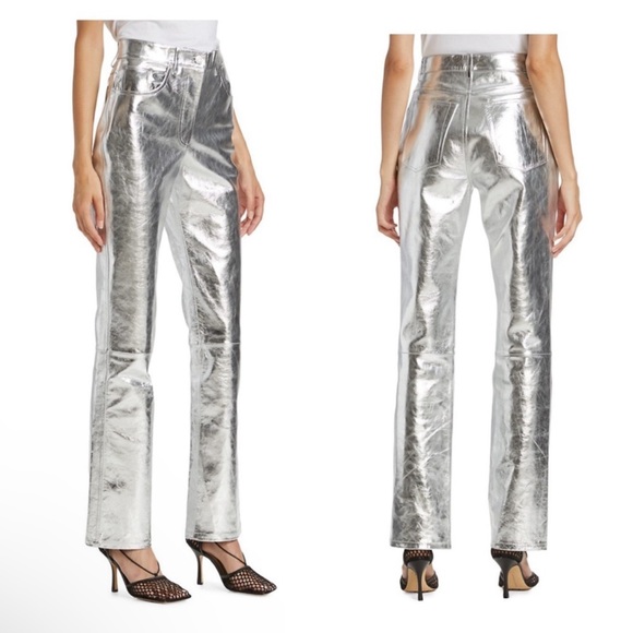 New! HELMUT LANG Mirror Crinkled Straight Leather Pants - Picture 2 of 12